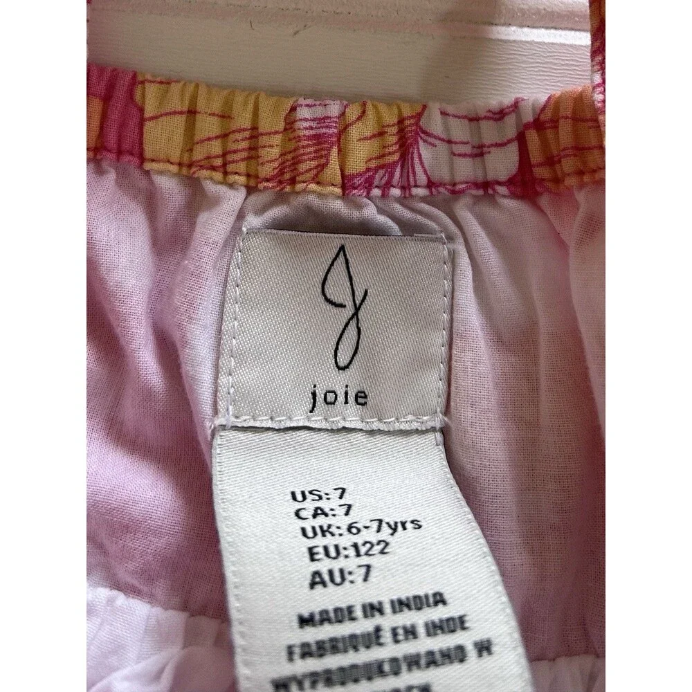 Joie Girls Pink Orange Floral Tiered Sundress Size 7 Cotton Ruffle Strap Boho - Picture 12 of 12